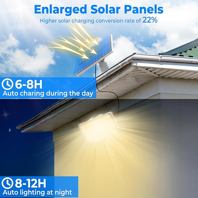 Peasur 2 Pack Solar Motion Lights Outdoor, 318 LED Solar Security Light with 3 Modes, IP65 Waterproof Powered Flood Lights for Outside Garden Backyard,Warm (White Frame)