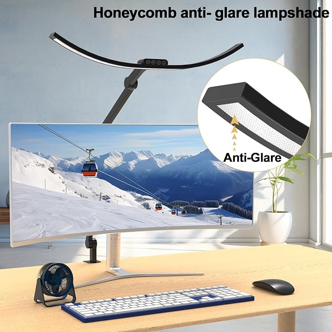 Architect Desk Lamp with Clamp, 1500LM Bright Curved 24W Led Desk Light for Home Office, Adjustable Clip On Rotating Office lamp Tall Dimmable Overhead Table Light for Computer Drafting