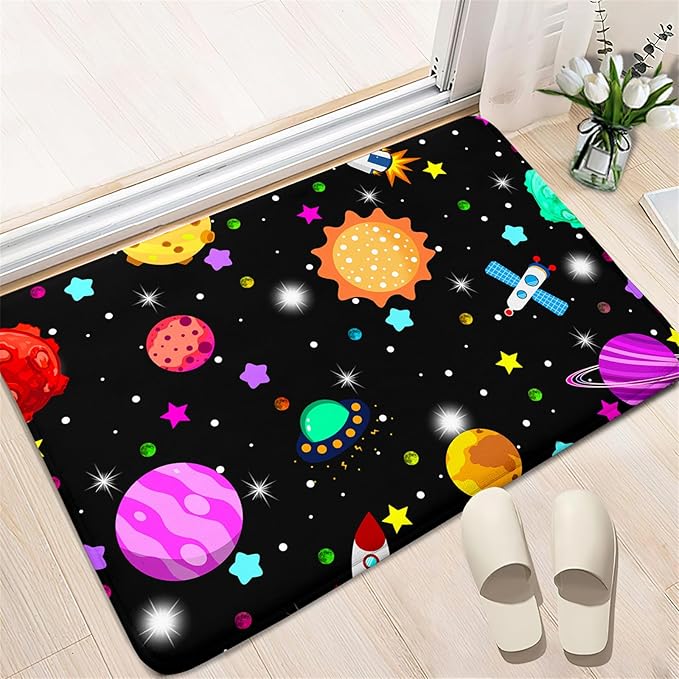 Space Rug - Space Rug for Boys Room Solar System Rug Planet Carpet for Kids Outer Space Area Rug Bedroom Boys Kids Rugs for Playroom Galaxy Rugs for Boys Bedroom,Black,2'×3'
