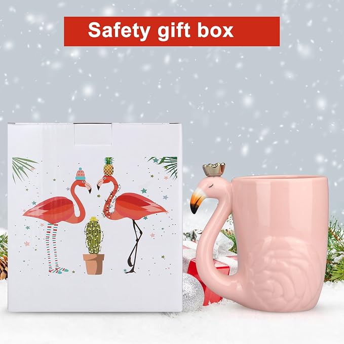 Cute Pink Flamingo Gifts for Women Coffee Mug Unique Ceramic Animal Cups | Novelty 16 oz Mugs Flamingo Decor Stuff for Mom Grandma Wife Her Funny Christmas Presents Xmas Girls Fancy Mothers Day Gift