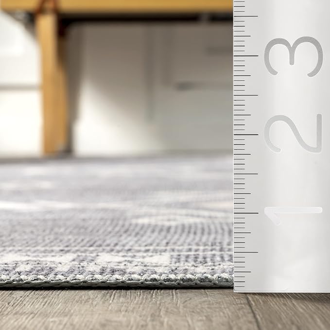 nuLOOM Evalyn Southwestern Machine Washable Ultra Thin Area Rug, 8' x 10', Grey