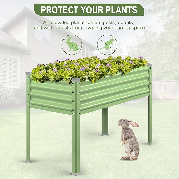 Raised Garden Bed with Legs, 48×24×32in Galvanized Raised Garden Beds Outdoor Elevated Metal Planter Box for Gardening Vegetables Flowers Herb (Green)