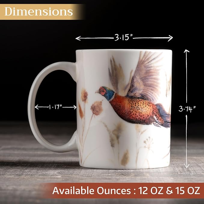 Maison d' Hermine Coffee Mug with Handles Tea Cups (12 Ounce, Pack of 1) | Fine Bone China Coffee Mugs for Hot Beverages Cappuccino Latte Home Restaurant Spring Summer -Faisan D'Automne - Vol Libre