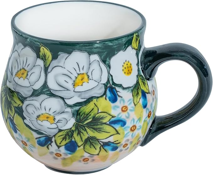 ALMA 12oz Handmade Floral Ceramic Coffee Mug | Microwave & Dishwasher Safe, Ideal for Morning Coffee Tea, Home Kitchen Dining Room Display, For Home Makers & Women