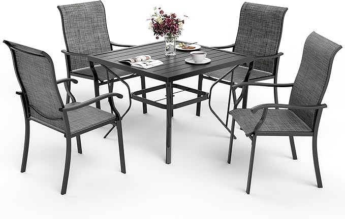 Pamapic 5-Piece Outdoor Dining Set, Patio Dining Set for 4, All-Weather Outdoor Patio Set with 4 Regular Chairs for Garden, Poolside, Deck,Gray