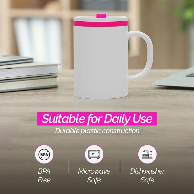 Copco Iconic Desk Mug with Lid & Handle, 16 Oz - Pink, Set of 2 | Double-Wall Insulated Reusable Coffee Mug, Spill-Resistant Slide, Wide Mouth for Hot & Cold Drinks, Office & Travel Cup