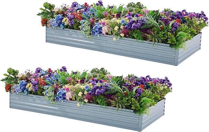 2 Pack 6x3x1FT Galvanized Raised Garden Beds Kit Outdoor Metal Gardening Planter Box for Vegetable Elevated Flower Herbs,Gray