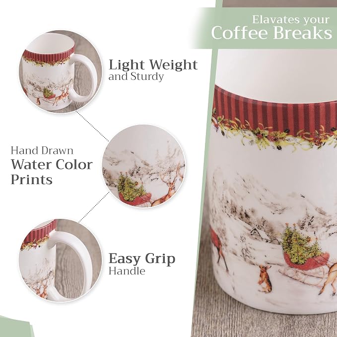 Maison d' Hermine Coffee Mug with Handles Tea Cups (15 Ounce, Pack of 1) | Fine Bone China Coffee Mugs for Hot Beverages Cappuccino Latte Home Hotel Spring Summer -Christmas Tradition - Landscape