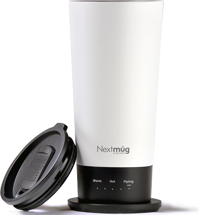 Nextmug Go - Temperature-Controlled, Self-Heating Travel Mug | (White - 16 oz.) – No App, Long-Lasting Battery for Work & Study, Great Gift for Coffee Lovers