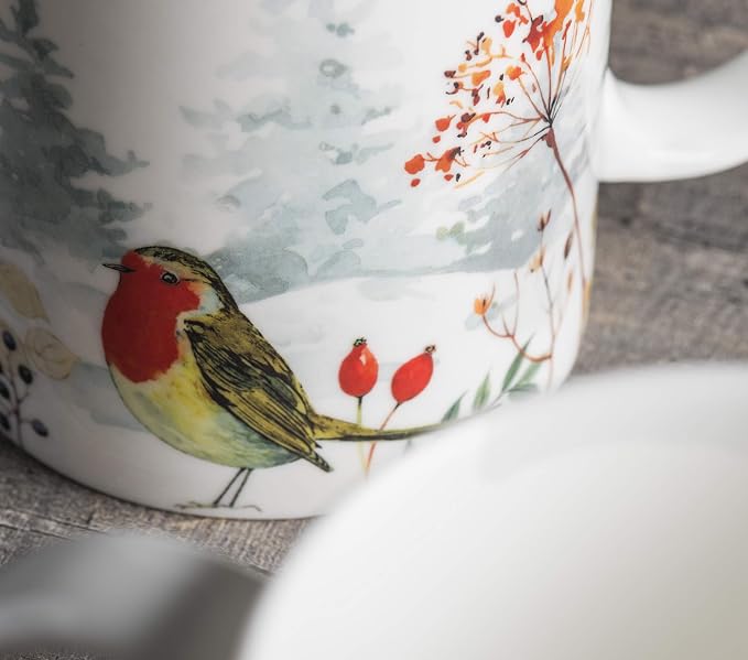 Maison d' Hermine Coffee Mug with Handles Tea Cups (15 Ounce, Pack of 2) | Fine Bone China Coffee Mugs for Hot Beverages Cappuccino Latte Home Restaurant Hotel Spring Summer -Morzine