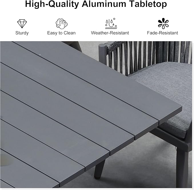 PURPLE LEAF 5 Pieces Patio Dining Set with Outdoor Aluminium Dining Table and Woven Chairs Modern Metal Furniture Cushions Sets for Garden Yard Indoor Decor Kitchen Gray