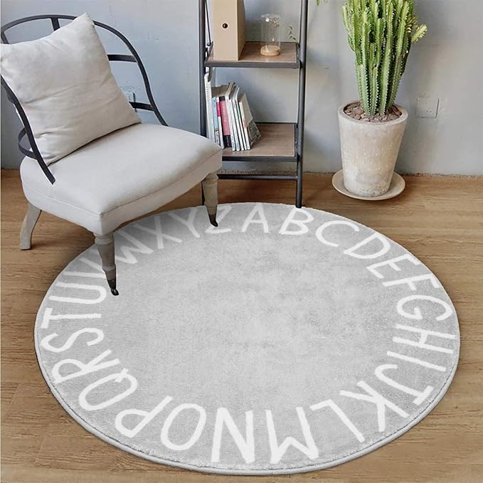 Topotdor Round Kids Play Rug Alphabet Nursery Area Rug Extra Large Soft Crawling Play Mat for Children Toddlers Bedroom (40 inch, Grey)