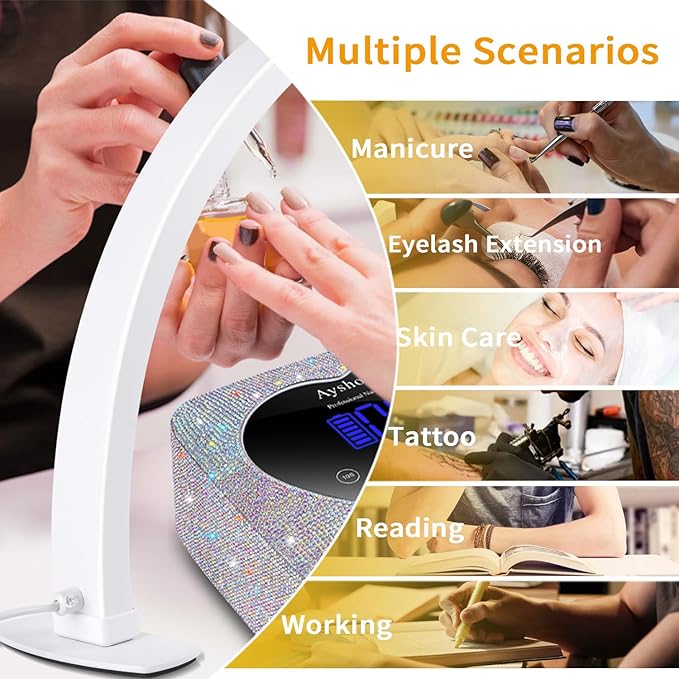 Half Moon Light for Nail Desk,29In Half Moon Lamp with Phone Holder,3000-6000K Half Moon Lamp Perfect LED Machine Light,Nail LIght,Lash Light for Table