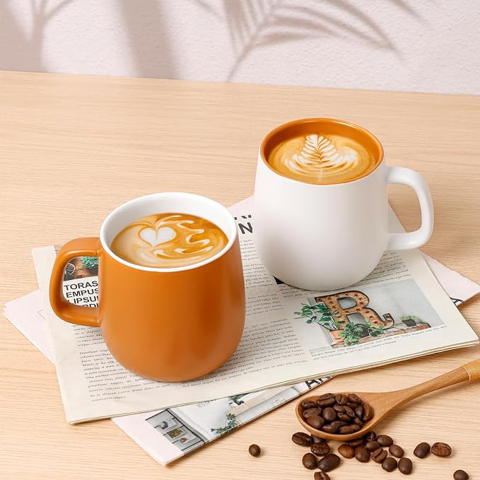 Ceramic Mug Set Porcelain Coffee Cups Set, Special Glaze Tea Cups Mug with Handle for Tea Latte Coffee Milk, Microwave Dishwasher Safe (White and Maple Brown)
