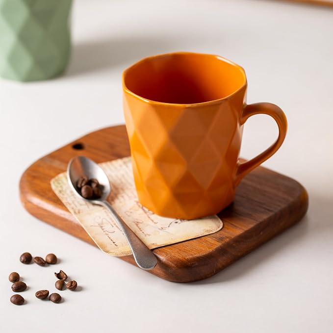 11 Ounce Porcelain Mugs, Set of 6, Tea and Cocoa Mug Set, Orange, Matte