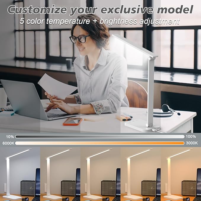 Bright Led Desk Lamp for College Dorm - Foldable Study Desk Light for Home Office, Modern Dorm Study Desk Lamps, 5 Light Mode Dimmable Brightness Eye-Caring Craft Task Lamp Desktop Lamp for Reading