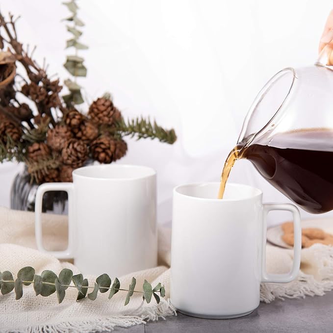 E-liu Large 15 Ounces Porcelain Coffee Mug Tea Mugs Set of 6 | Cups for Coffee, Tea, Cocoa, and Mulled Drinks , Dishwasher & Microwave Safe Gift Sets, White