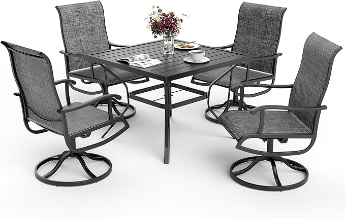 Pamapic 5-Piece Outdoor Dining Set, Patio Dining Set for 4, Outdoor Table and Chairs, All-Weather Outdoor Patio Set with Textilene Swivel Chairs for Garden, Poolside, Deck,Gray