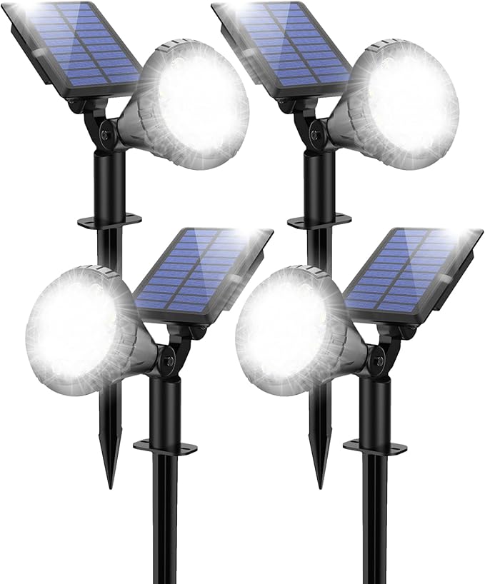 Solar Spot Lights for Outside, 21 LED Outdoor Solar Lights for Yard, 4 Pack Solar Spotlights Waterproof Auto On/Off for Landscape, Wall, Garden, Pool, Tree, Pathway and Driveway(White)