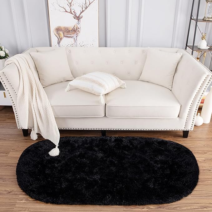 Noahas Ultra Soft Fluffy Bedroom Rugs Kids Room Carpet Modern Shaggy Area Rugs Home Decor 2.6' X 5.3', Black