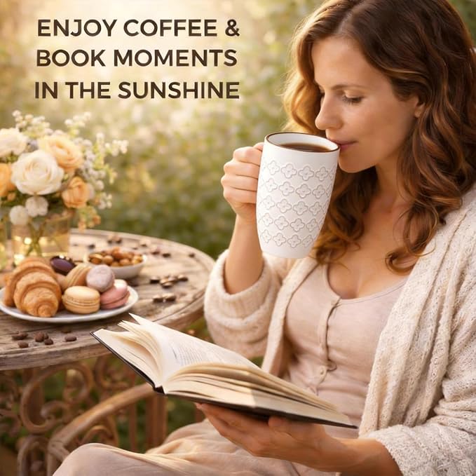 AmorArc Large Coffee Mugs Set of 4, 20oz Tall Coffee Mugs Set | with Texture Patterns for Cappuccino, Latte,Hot Cocoa, Dishwasher & Microwave Safe-Off White