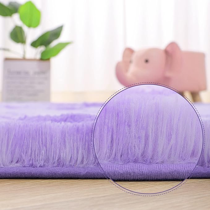 AROGAN Soft Rainbow Area Rugs for Girls Room 4x6 Feet, Fluffy Girls Bedroom Rugs, Princess Rug, Cute Colorful Carpet for Kids Teens Nursery Toddler, Purple