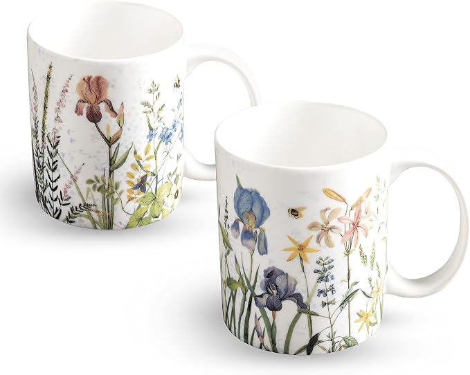 Maison d' Hermine Coffee Mug with Handles Tea Cups (15 Ounce, Pack of 2) | Fine Bone China Coffee Mugs for Hot Beverages Cappuccino Latte Home Restaurant Hotel Spring Summer -Fleurs De Mai