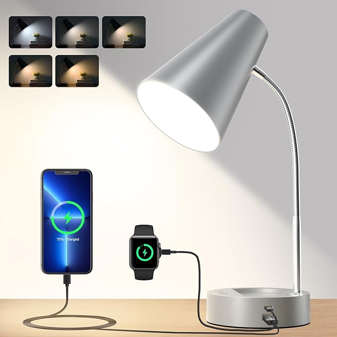 RUNTOP Desk lamp, Eye-Caring Table Lamps, 360°Rotation Gooseneck Lamp Reading Light Portable Reading Book Light, Desk Light, Study Desk Lamps for Bedroom and Office Home Lighting (Gray)