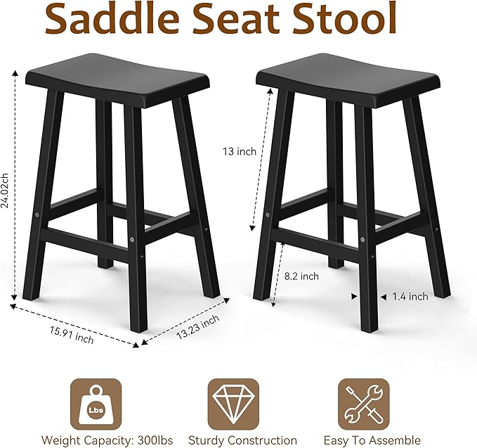 Outdoor Bar Stools Set of 2, Modern Durable Resin Bar Chairs with Footrest, All-Weather Barstools for Patio, Balcony, or Kitchen Counter(24'')