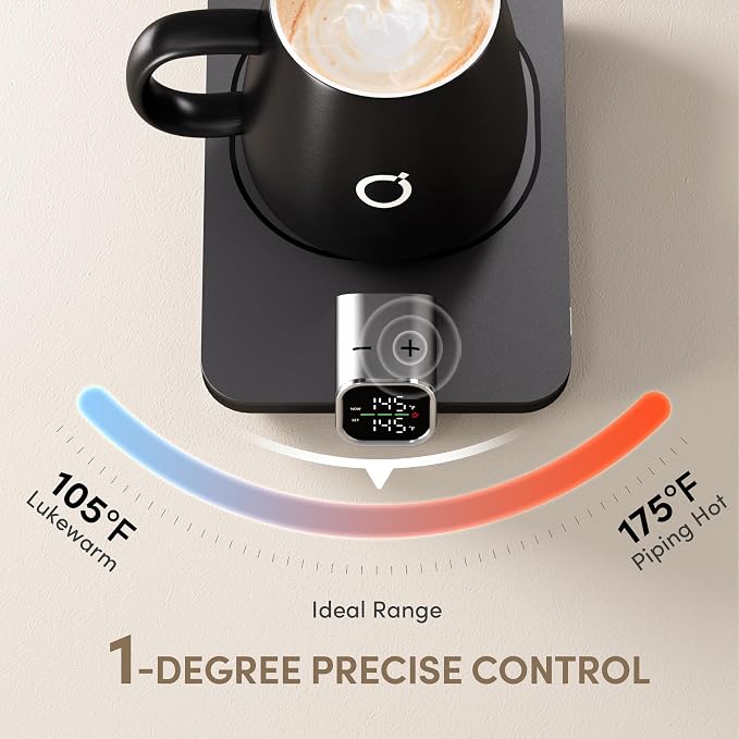 Coffee Cup Warmer & iKago Mug Set, 1℉ Precise Temp Control Mug Warmer | Auto Shut Off, Infrared Sensor, Dual Temp Display, ℉/℃ Optional, 15oz Mug with Spoon & Lid Included, Gifts for Men Women
