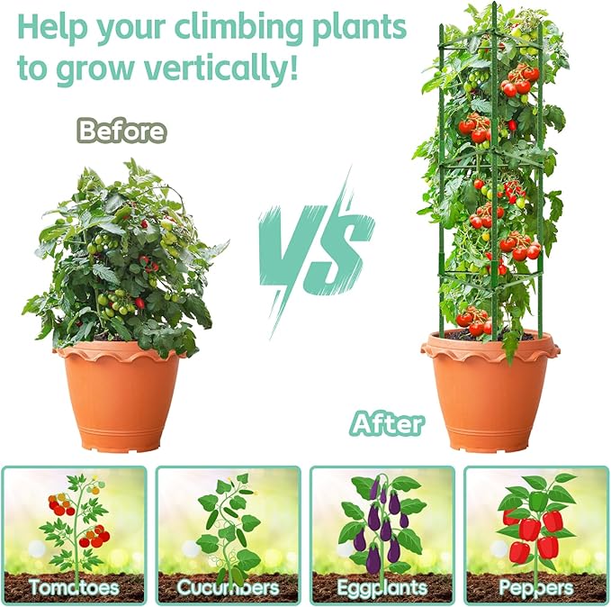 Riare 2 Pack 4 FT Tomato Cages for Garden- 48inches Heavy Duty Garden Stakes, Adjustable Tall Tomato Plant Support Tomato Trellis Cage for Pots, Raised Garden Bed, Climbing Vegetables Plants Flowers