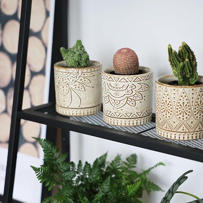 Gepege 4 Inch Small Indoor Succulent Ceramic Planter Pot with Drainage Holes and Saucers for Plants, Birthday for Women Mom