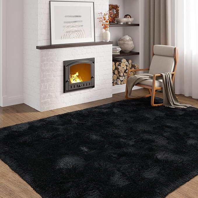 Softlife Rug for Living Room 5.3x7.6 Feet Area Rug for Bedroom Super Soft Shaggy Rugs for Kids Room Fluffy Fuzzy Carpets Long Plush Bedside Rug Nursery Christmas Home Decoration for Boys Girls, Black