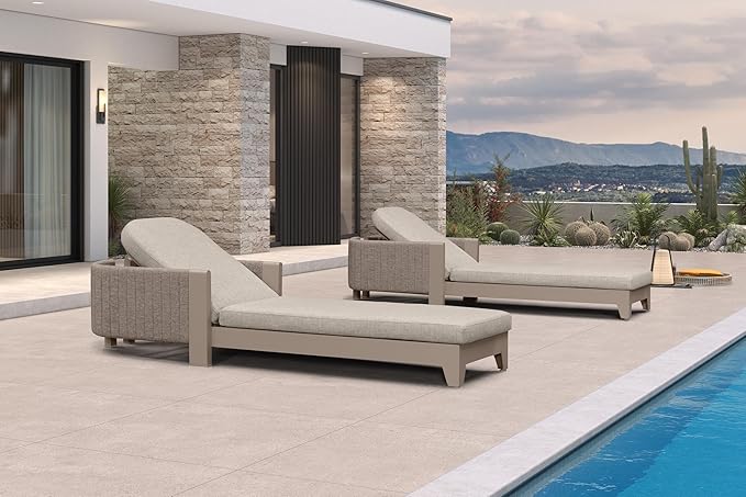 PURPLE LEAF Patio Chaise Lounge with Cushion Aluminum Poolside Sunbathing Tanning Layout Chairs Adjustable Reclining Chairs Set of 2 Nurture Shale