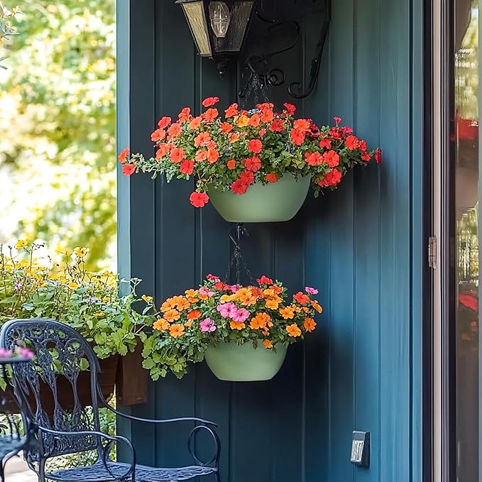 T4U 10 Inch Hanging Planters for Indoor Outdoor Plants, 2 Pack Plastic Hanging Planter, Indoor Hanging Plant Pots, Hanging Basket with Drainage Holes, Flower Pots for Garden Home Decor,Green