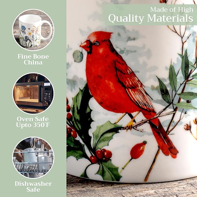 Maison d' Hermine Coffee Mug with Handles Tea Cups (15 Ounce, Pack of 2) | Fine Bone China Coffee Mugs for Hot Beverages Cappuccino Latte Home Restaurant Hotel Spring Summer -Morzine