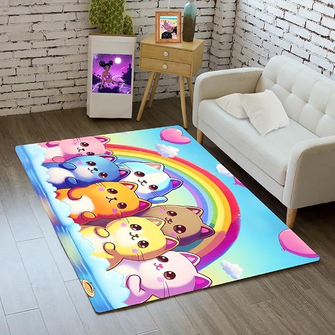 Cat Rainbow Rug for Girls Bedroom - Colorful Cat Area Rug Cat Rainbow Printed Carpet for Kids Room Cute Cartoon Cat Rug Home Decor, 2x3 Feet