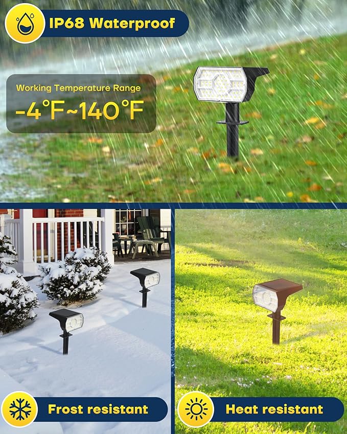 Kaxiida Solar Lights Outdoor Waterproof IP68, 3 Lighting Models Solar Powered Spot Lights Outdoor, 56LED Light Dusk to Dawn for Yard Patio Garden Pathway Landscape Lighting