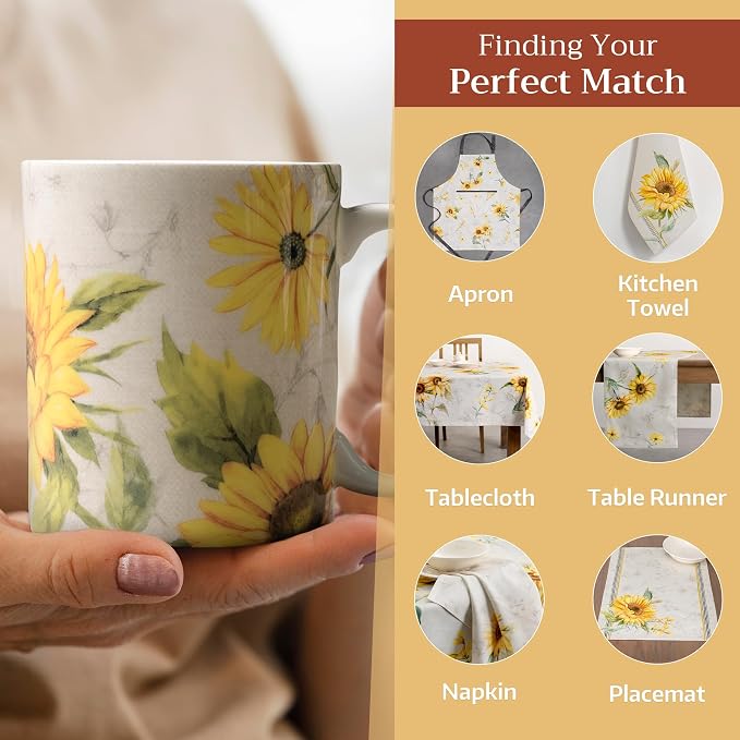 Maison d' Hermine Coffee Mug with Handles Tea Cups (12 Ounce, Pack of 1) | Fine Bone China Coffee Mugs for Hot Beverages Cappuccino Latte Home Restaurant Hotel Spring Summer -Candice - Helianthe