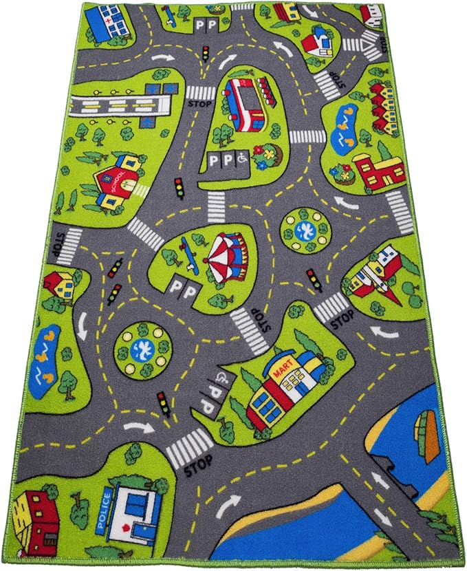 Large Kids Carpet Playmat Rug 52 x 32 with Non-Slip Backing, City Life Play Mat for Playing with Car Toy, Game Area for Baby Toddler Kid Child Educational Learn Road Traffic in Bedroom, Classroom