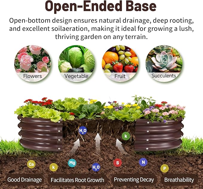 GOOZOO Galvanized Planter Raised Garden Bed, 4x2x1ft Raised Garden Bed Kit for Gardening Outdoor, Oval Metal Land Planter Box for Vegetables, Fruits, Flowers(Brown)