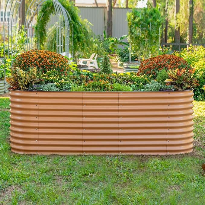 32" Extra Tall Raised Garden Bed Kits, 3.5 x 5 x 2.7ft Raised Planter Box Outdoor, 2 x 6.5 x 2.7ft Deep Root 6 in 1 Modular Metal Raised Beds for Gardening Vegetables Flowers Fruits - Terra Cotta