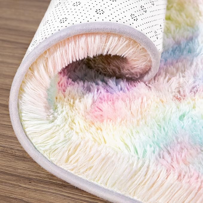 AROGAN Soft Rainbow Area Rugs for Girls Room 2x6 Feet, Fluffy Girls Bedroom Rugs, Princess Rug, Cute Colorful Carpet for Kids Teens Nursery Toddler, Pink