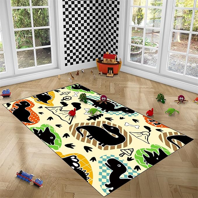 Dinosaur Rugs for Boys Bedroom - Kids Bedroom Rug Dinosaur Pattern Area Rug Kids Play Rugs for Boys Dinosaur Bedroom Decor for Boys Colorful Dinosaur Print Area Rug Kids Rugs for Bedroom,3'×4'
