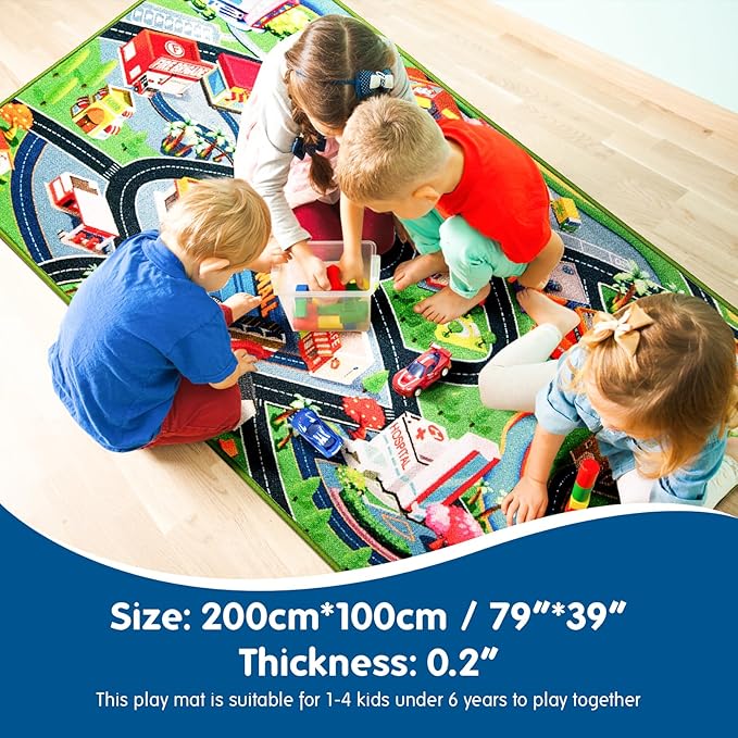 Booooom Jackson Kids Car Rug Play Mat for Toy Cars,39X79 inch Kids Rug Car Mat,Car Play Rug for Kids Playroom,Car Road Rug for Bedroom,Kid Car Carpet for Toddler Boy,Car Area Rug Non-Slip