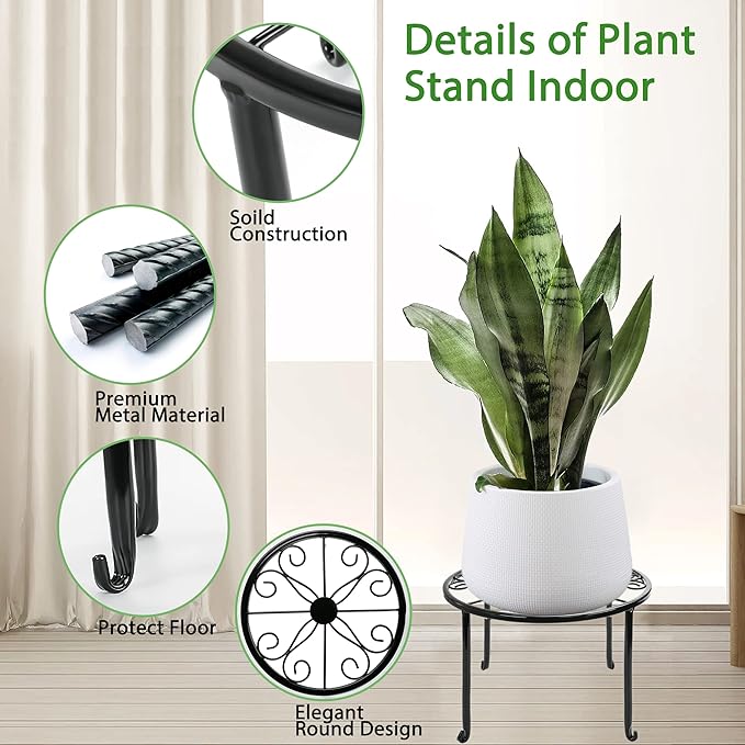 Metal Plant Stand 5 Pack Plant Stands for Indoor Outdoor Plants Multiple Heavy Duty Flower Pot Stand Holder Rustproof Iron Round Plant Shelf for Planter Outdoor Plant Stand for Patio & Garden Décor