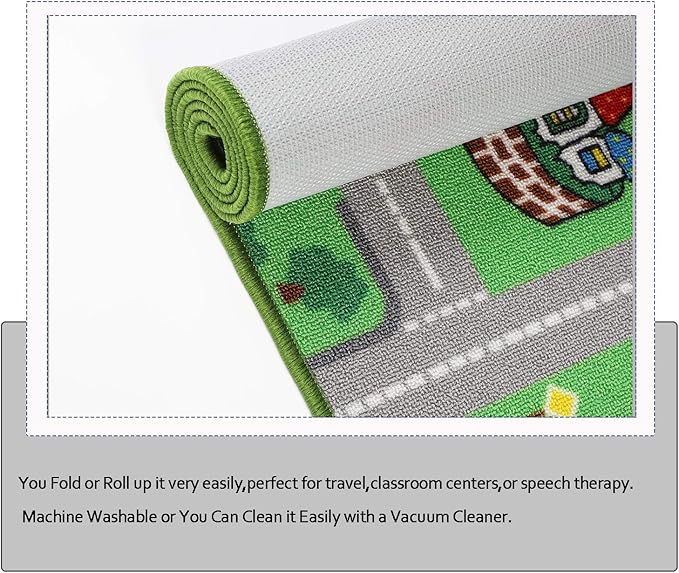 Kids Play Rug for Playroom 5.2x3.3 ft Town City Road Map Car Mat Play Mat Educational Learning Carpet Area Rug for Boy Girl Toddler Bedroom Playroom