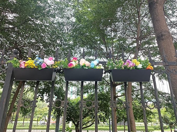 3 Pcs Large Hanging Flower Pots for Railing or Fence 16 Inch Railing Planter Box for Any Balcony Porch or Deck Countryside Style Window Planter Boxes Are Perfect to Herbs & Flowers (Black-5pcs)