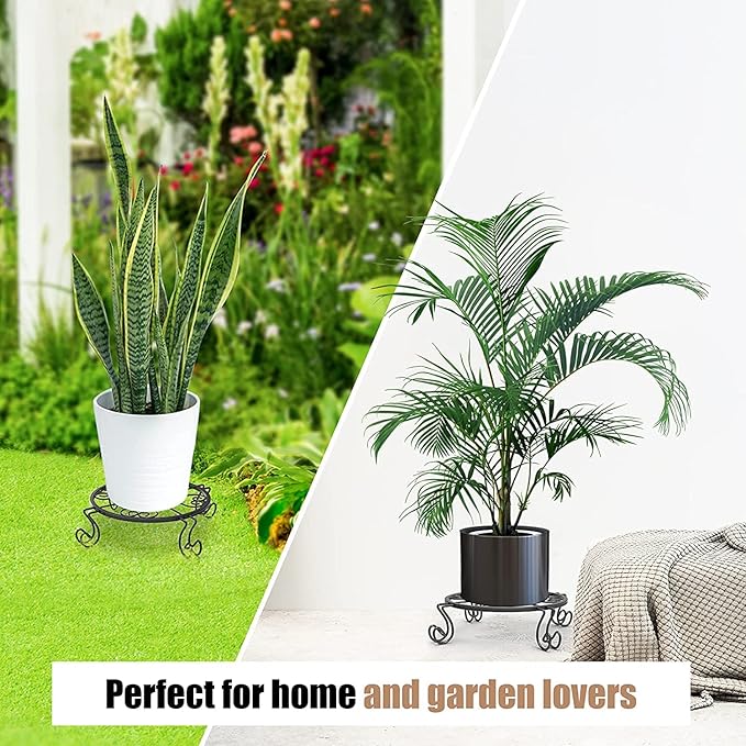 Metal Plant Stand Indoor/Outdoor, Low Corner Plant Stand, Decoration Small Plant Holders for Home, Anti-Rust Iron Heavy Duty Plant Holders, Flower Pot Rack Display Shelf, Black (3 Pack)