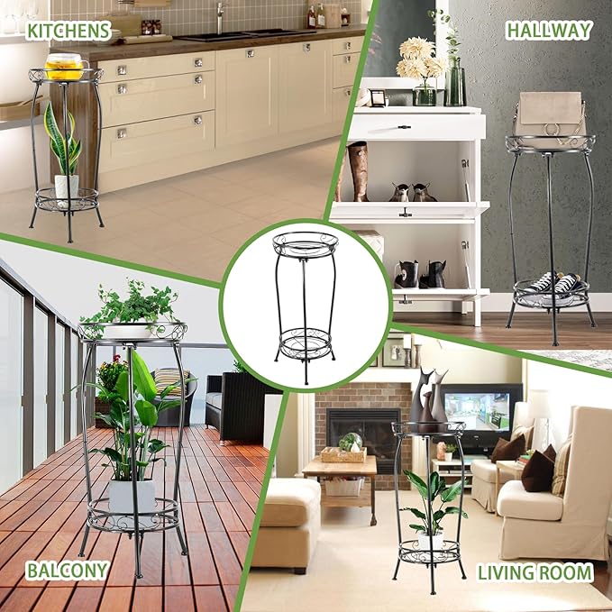 Plant Stand Indoor Outdoor,Tall Black Metal Rustproof Stable Plant Stands,2 Tier 27.1 inch (2PS-Iron)